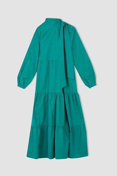 DeFacto Relax Fit sálgallér hosszú ujjú Flounce Poplin hosszú ruha