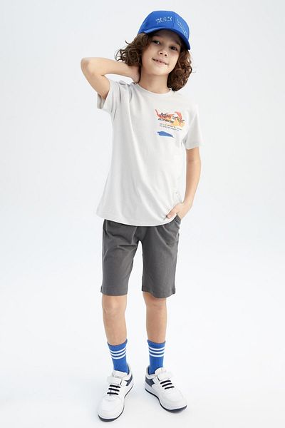 DeFacto Boy's Printed Short Sleeve T-Shirt Shorts Set of 2