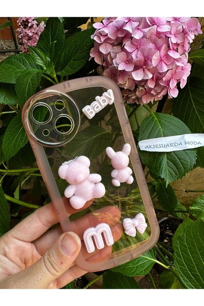 Aksesuarda Moda Colorful Transparent Case with Teddy Bear Figure Compatible w...