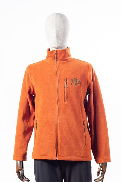 Huğlu Eagle Figured Zippered Three Pocket Brick Color Fleece Cardigan