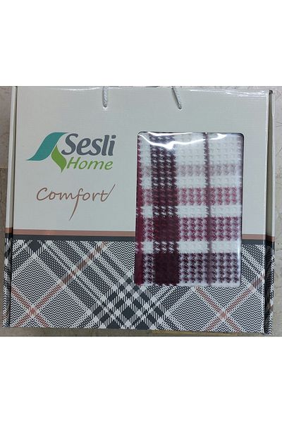SESLİ HOME SOUNDY COMFORT COTTON SCOTCH BLANKET - 21886 - CREAM / FUCHIA / PINK / Claret Red