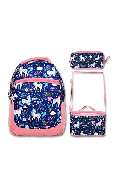 Famebag Blue Unicorn Patterned Ummit Bag - Nutrition and Pen Set