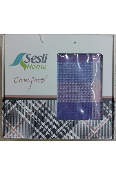 SESLİ HOME VOICE COMFORT COTTON SCOTCH BLANKET - 22246 - POWDER / LILA / LIGHT BLUE / PURPLE