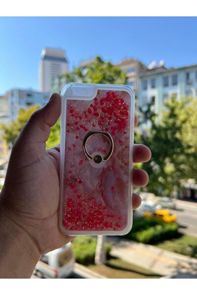 peakaks İphone 6 Uyumlu Mermer Desenli Sulu Simli Yüzüklü Sert Silikon Kılıf