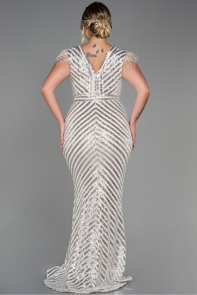Abiyefon Plus Size Beige Sequined Evening Dress - Abu1044