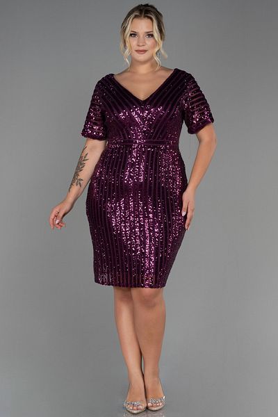Abiyefon Plus Size Plum Sequined Evening Dress - ABK686