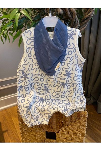 Divonette Babyaden Muslin Woven Wooden Buttoned Baby Boy Jumpsuit with Snap Fasteners and Separate Collars