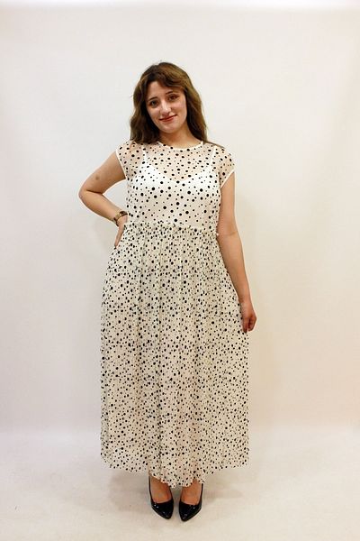 butiksinope Rochie Reyon 5348, căptușită cu buline, decolteu, supradimensionat, din tul