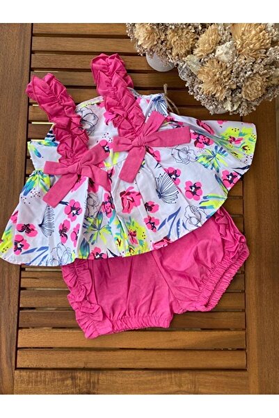 Cumino Babyaden Rayne Fiyonk Kurdele Askılı Bluz Fırfırlı Lastikli Şortlu Fuş...