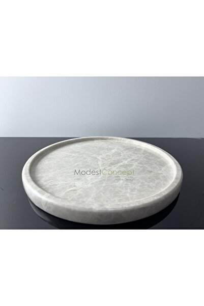 Modestmar Doğal Bej Mermer Yuvarlak Tepsi Spider Beige, Damarlı Bej Mermer, Desenli Mermer