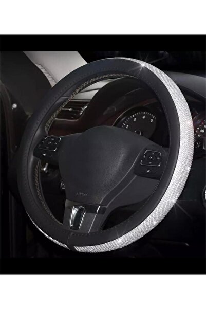 Fox Parlak Gümüş Derili Taşlı Geçirmeli Direksiyon Kılıfı 38x40 cm