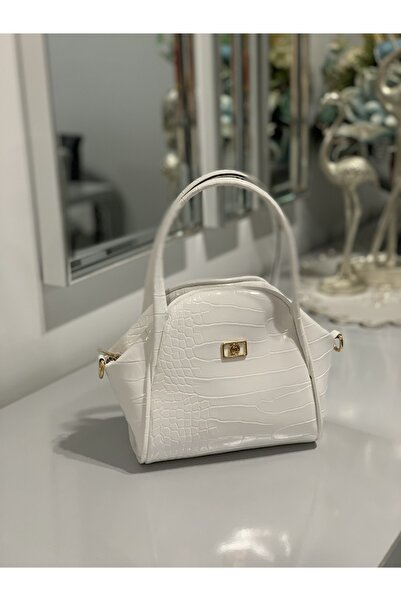 Molie White Women's Hand and Shoulder Bag, Crocodile Artificial Leather, Summ...