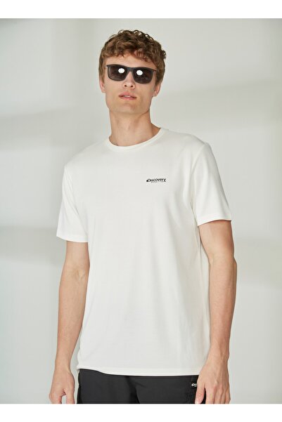 Discovery Expedition Discovery Expedition Bisiklet Yaka Baskılı Kırık Beyaz Erkek T-Shirt PERTA