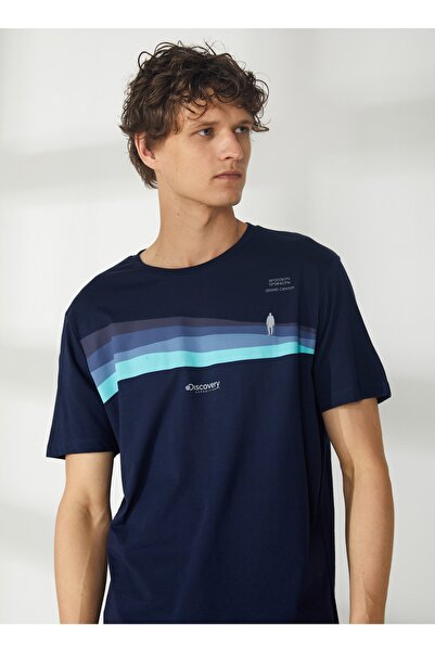 Discovery Expedition Lacivert Erkek Bisiklet Yaka Relaxed Baskılı T-Shirt HARDAP