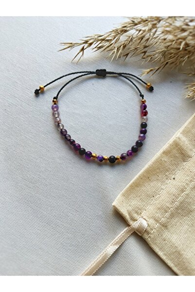 Atölye Merdiven Purple Agate Stone Bracelet Natural Stone Bracelet with Speci...