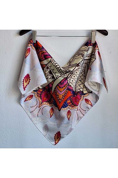 POZİTİF MRK Meditation Collection White Bandana Scarf with Elephant Detail