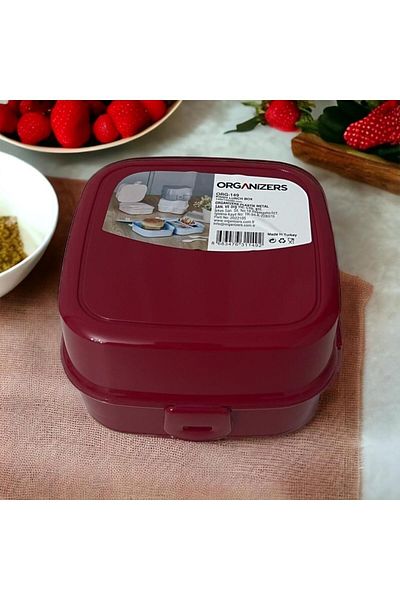 ARALMİNİAVM 2 Tiers 4 Compartments Red Premium Kiddy Lunch Box - 3-1 Lunch Box - Food Storage Container