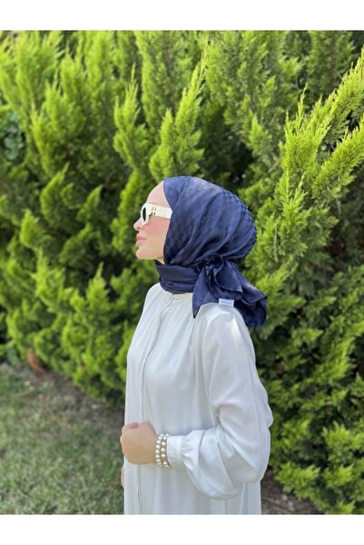 VALORSCARF Navy Blue Qoza Pattern Silky Jacquard Shawl