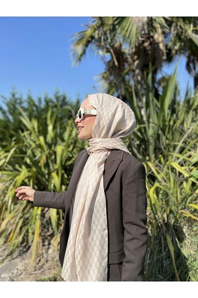 VALORSCARF Μεταξένιο σάλι ζακάρ με μοτίβο βανίλιας Qoza