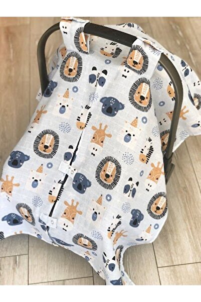 DERİN BOUTİQUES غطاء عربة الأطفال من الموسلين برؤوس مبهجة من إنديجو