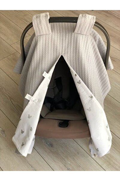 DERİN BOUTİQUES Gri Örgü Gümüş Mickey Poplin Çift Yönlü Puset Örtüsü