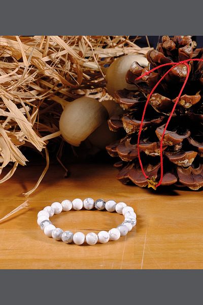 Ssilhoutte Doğaltaş سوار هدية معتمد من Howlite Stone لصحة الأسنان والإجهاد، سوار من الحجر الطبيعي