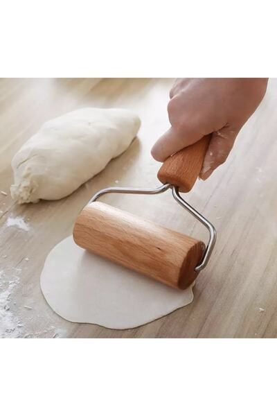 BLUE SİDE Ahşap Saplı Rulo Hamur Açıcı Merdane Pürüssüz Oklava Pizza Börek Aç...