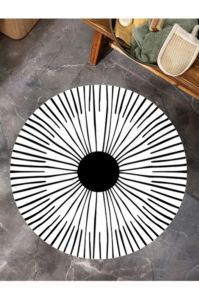 eco concept bathroom mat, black and white, bathroom floor mat round, non-slip base carpet, washable, 80cmx80cm,