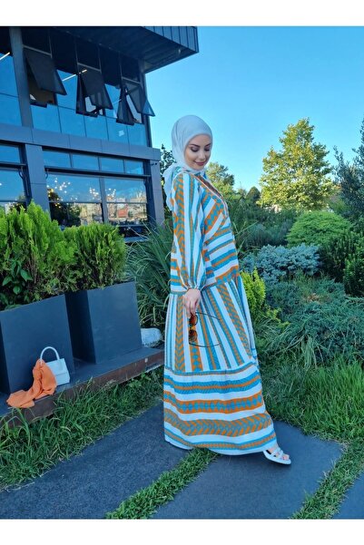 MİNEL ALA MODA HAKİM YAKA ETNİK DESENLİ ÖNDEN YARIM DÜĞMELİ BALON UZUN KOL GE...