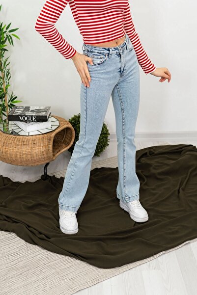 BROSERER Maya Ice Snow Blugi spanioli albastri cu talie înaltă Blugi evazați ...