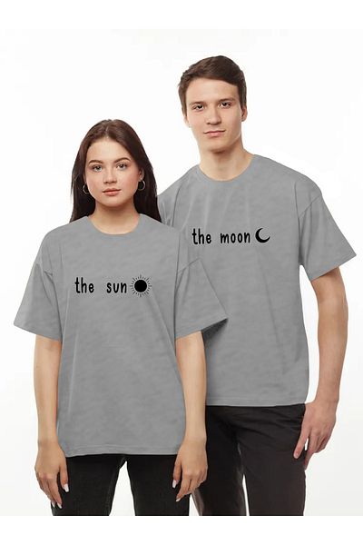 Pear Wear Tricou cu imprimeu The Moon The Sun Dear Couple Team Moon Sun Negru Alb Tricou supradimensionat pentru cuplu