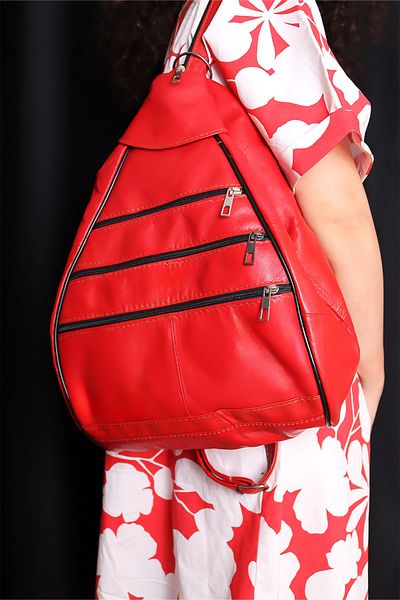Jack Tonio Women's Red Adjustable Strap Leather Backpack Shoulder Bag Handbag Messenger Bag