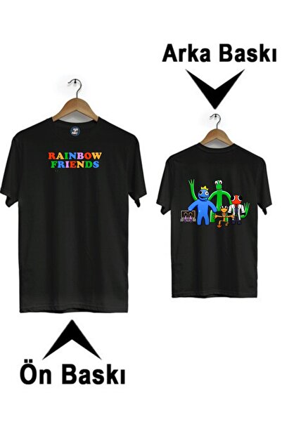 RYO FASHİON Rainbow Front and Back Printed Black Short Sleeve Children's T-Sh...