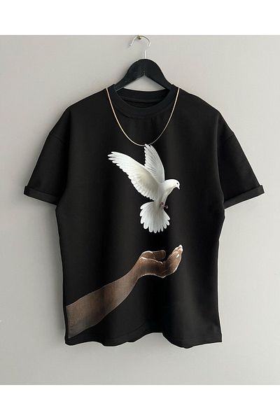 Machetta Pigeon Printed Oversize Crew Neck Cotton T-shirt