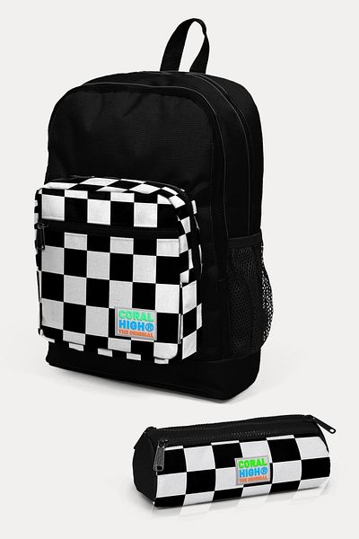 Coral High Set de ghiozdane școală din 2 piese pentru copii, negru, cu model SET0223714