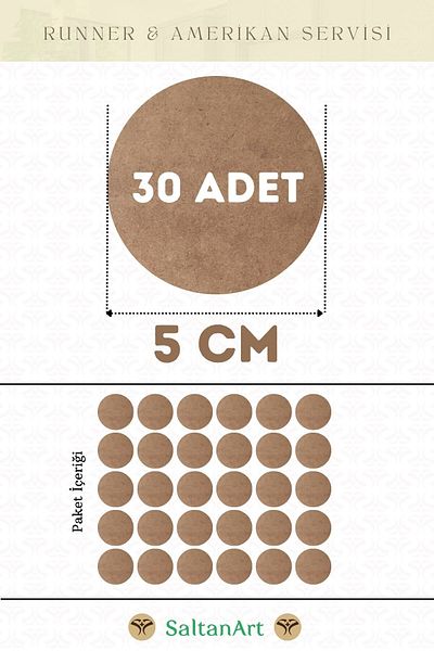 SaltanArt Диаметър 5 см, 30 броя, Supla American Service Runner, MDF Drolit, магнитна основа, дърво, дебелина 3 мм (2,7 мм).