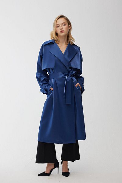 Manuka Organza Double Breasted Evening Dress Trench Coat Midnight Blue
