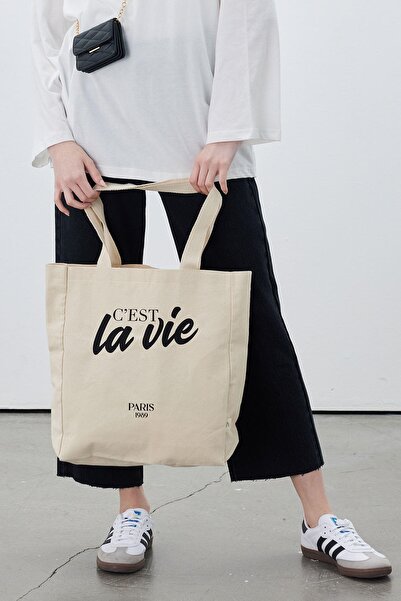 Manuka PRINTED GUESTS CLOTH BAG LA VIE-BLACK