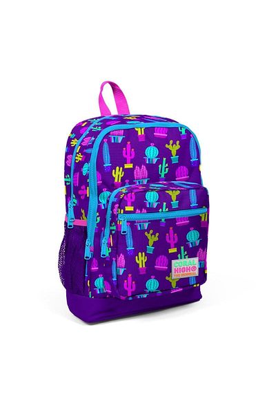 Coral High Set de geanți de școală pentru copii, violet, roz, cu model de cactus, 2 piese, cu USB0223273