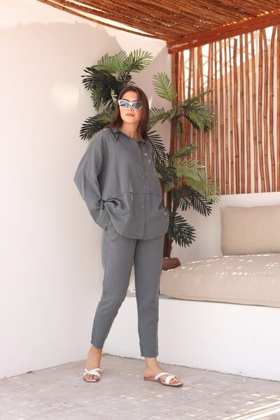 Laluvia Füstölt nyers vászon ing nadrág női szett