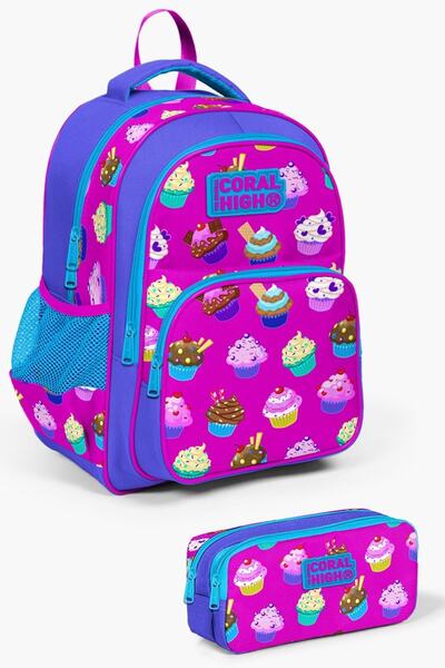 Coral High Kids Lavanta Pembe Cupcake Desenli 2'li Okul Çanta Seti SET0223495