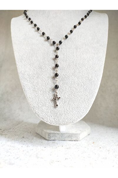 Fugusugu Siyah Boncuk Jesus Cross Gothic Kolye