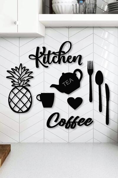 Genel Markalar Kitchen Mutfak Kahve Köşesi Ananas 9 Parça Lazer Kesim Ahşap D...