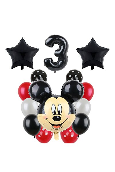 PARTİAVM Yaş Siyah Rakam Balonlu Mickey Mouse Balon Seti Miki Fare Temalı 14'...