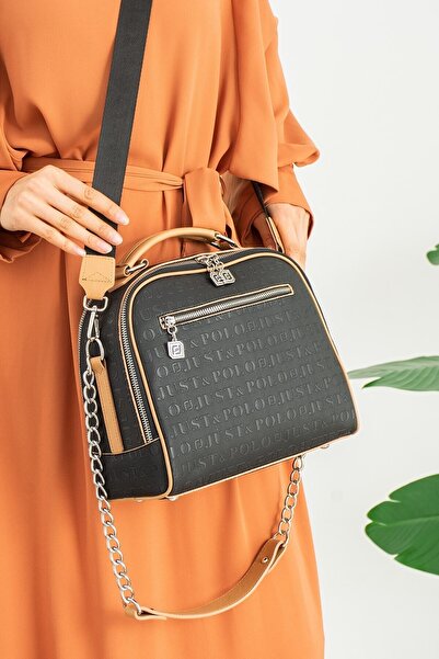 Just Polo Black Tan 4 Compartment Shoulder and Crossbody Bag and Wallet Combination 24x29c PBU4025-1002