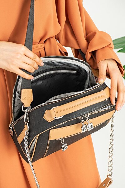 Just Polo Black Tan 4 Compartment Shoulder and Crossbody Bag and Wallet Combination 24x29c PBU4025-1002