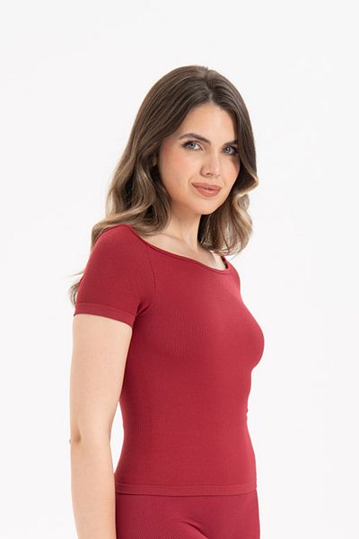 Formeasy Women's Seamless Ribbed Short Sleeve Blouse 9009