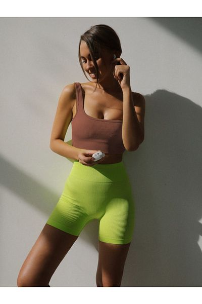 MİSTİRİK Parina Model Seamless Crop Μπλούζα - Χαμηλό μπούστο, Μονό, Καφέ Χρώμα