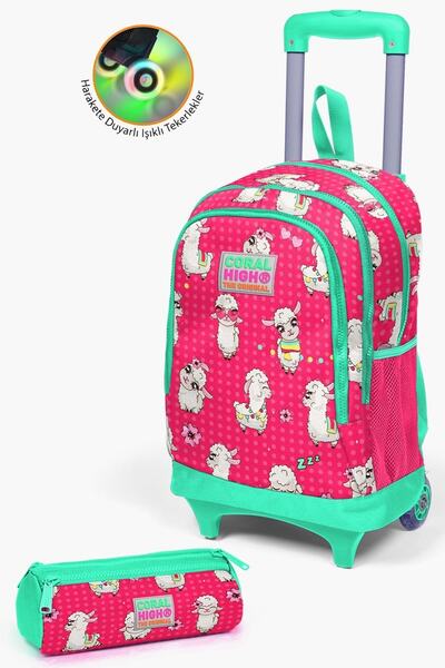 Coral High طقم حقائب من قطعتين بنقشة الألبكة باللون الأخضر المرجاني النيون مع...