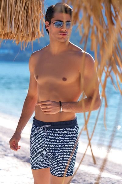 Deafox Marineblaue Seeshorts für Herren mit Streifenmuster